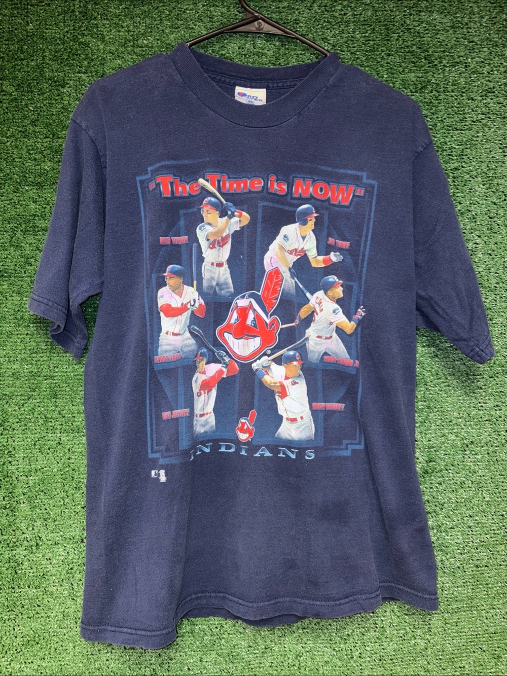 vintage 90s Cleveland Indians The Time Is Now Pro Player Shirt Youth 18/20 MLB